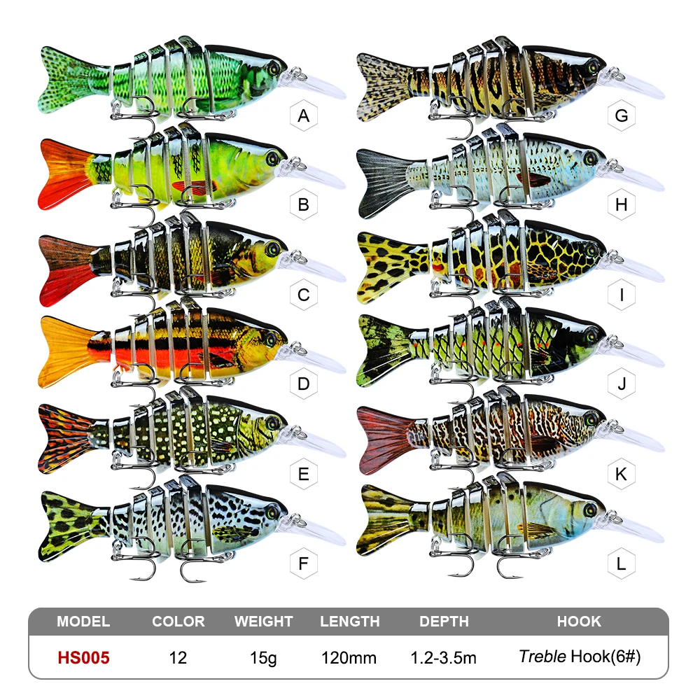 1 шт. многофункциональная шарнирная рыболовная приманка, 7 сегментов, плавающая приманка, 11,2 см, 14 г, Реалистичная шарнирная приманка, воблеры, 6#, черный тройной крючок, рыболовная снасть