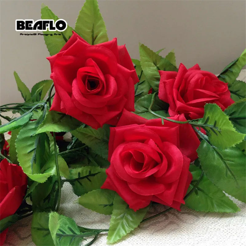 2.4m Silk Artificial Roses Flowers Rattan String Vine with Green Leaves For Home Wedding Garden Decoration Hanging Garland Wall 2.4m Silk Artificial Roses Flowers Rattan String Vine with Green Leaves For Home Wedding Garden Decoration Hanging Garland Wall