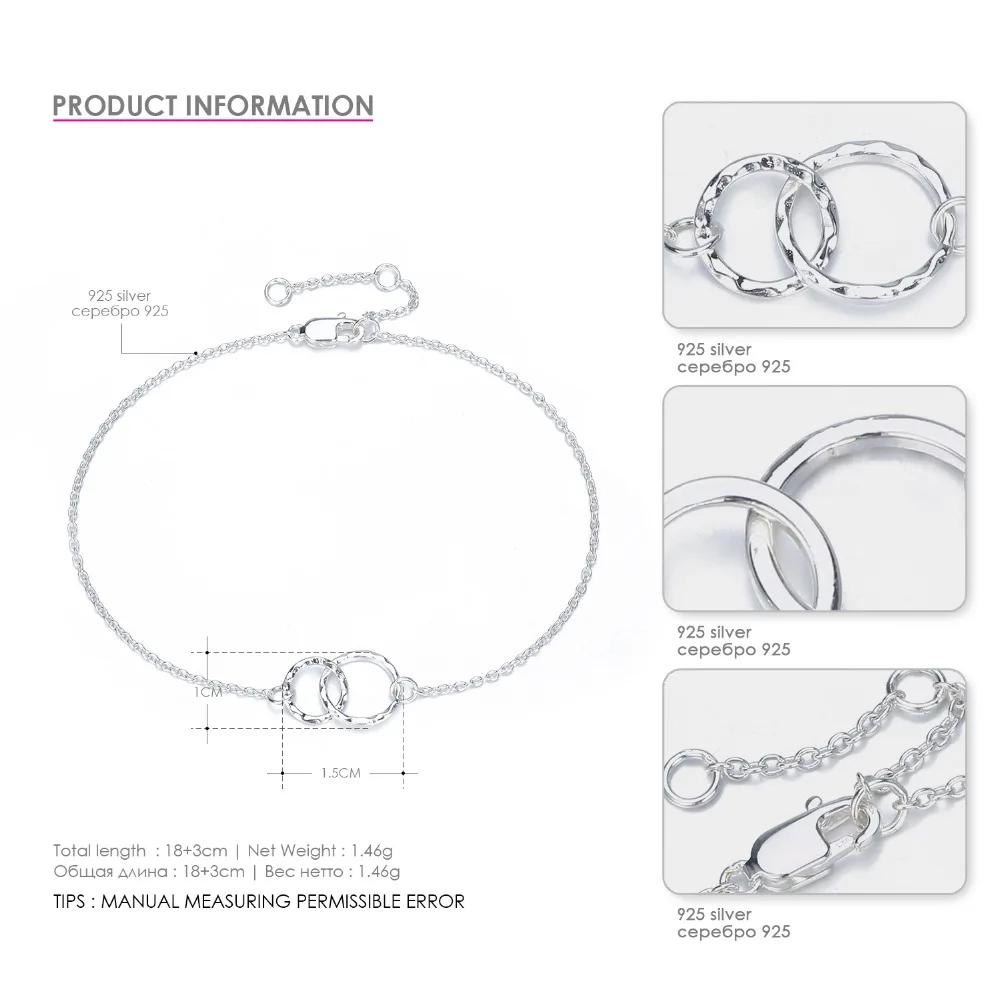 e-Manco 925 Sterling Silver Bracelets Simple Double Circle Friendship Bracelet Bangles For Women Two Colors Fine Jewelry Gifts