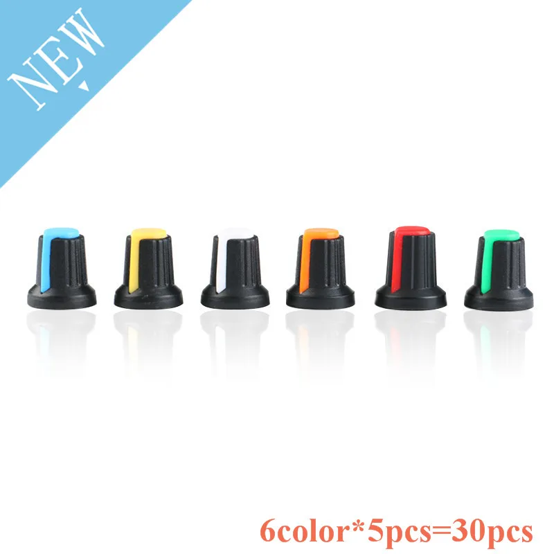 

WH148 Potentiometer knob Cap AG2 Plastic knob for Diameter 6mm Plum Handle Yellow Orange Blue White Red Green 6color *5PCS=30PCS