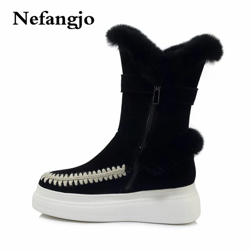 

Nefangjo 2018New Plush warm snow boots women fashion platform winter boots women high heels suede leather high boots women shoes