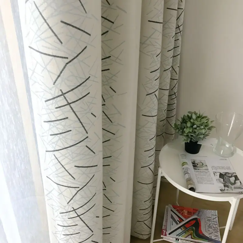 

Custom curtain shade simple modern geometric cotton line cloth living room bedroom windows blackout curtain M139