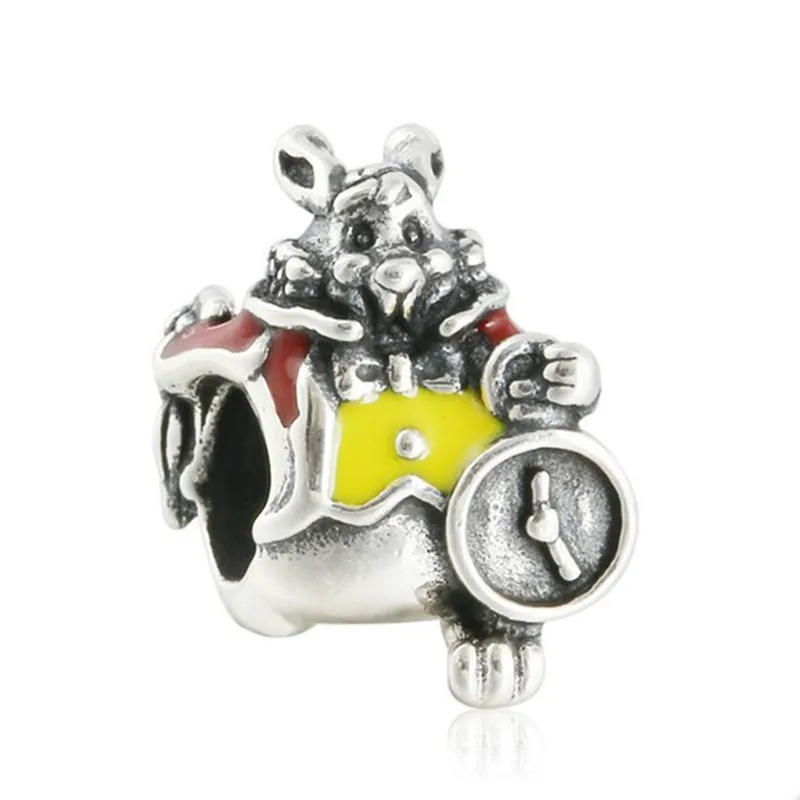 

Multicolor White Rabbit Beads Original 925 Sterling Silver Enamel Cartoon Animal Beads Fits Pandora Beacelets Diy Jewelry Making