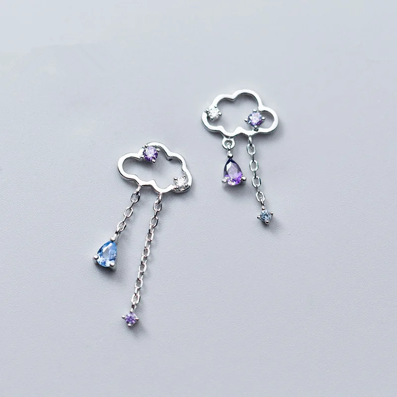 cloud asymmetric zircon silver earrings woman s925 silver Jewelry fashion Hypoallergenic Stud earrings for women High quality