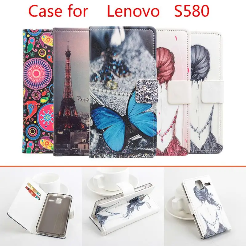 

Printed Butterfly Flower Cases For Lenovo S580 Phone Case Cover with Stand Function and Bank Card Holder