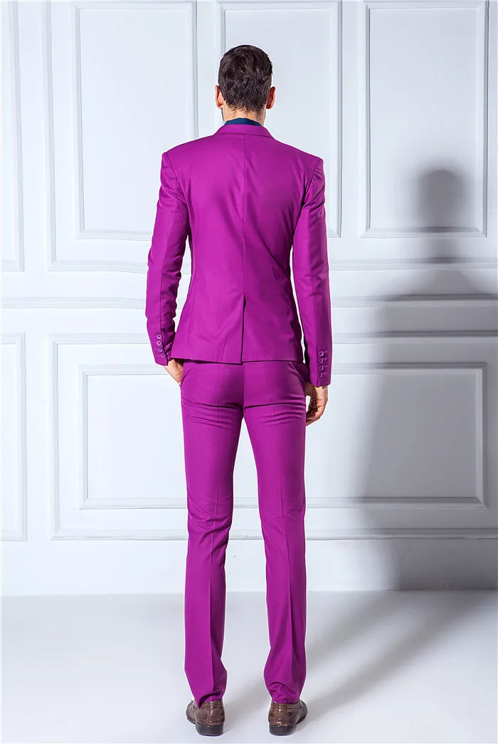 Куртки+ брюки+ жилет) одежда для жениха Мужские костюмы тонкие блейзеры смокинг жених выпускного вечера фиолетовые костюмы стильные свадебные костюмы