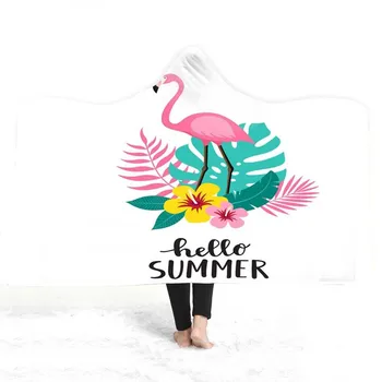 

Flamingo Hooded Blanket Tropical Sherpa Fleece Wearable Floral Kids Adults Throw Home Textiles Carpet Rugs Bedding Pillow