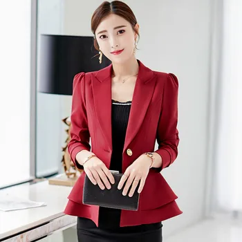 

Ladies Business Solid Color Blazer Casual ruffled long-sleeved office suit jacket female Slim single-button jacket 2019