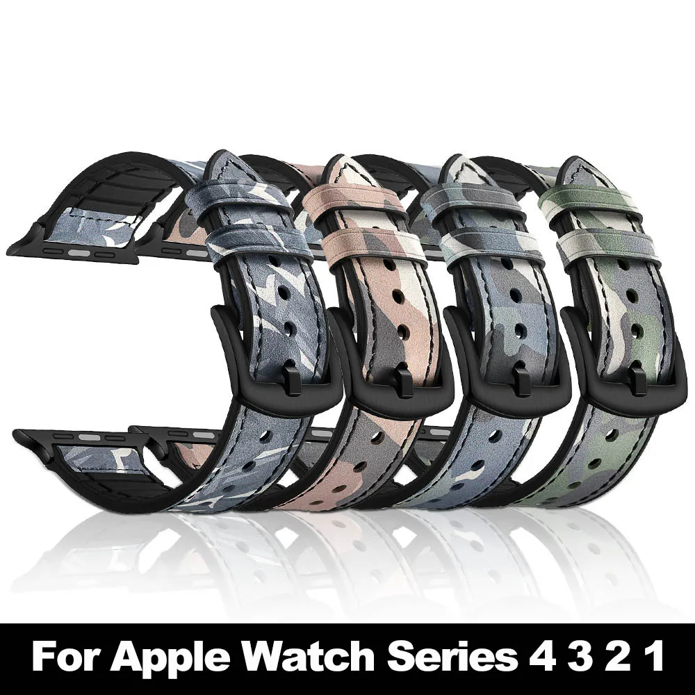 

Men Women Fashion Camouflage Leather Strap for Apple Watch Band Series 4 for Iwatch 40mm 44mm Replacement Watchband