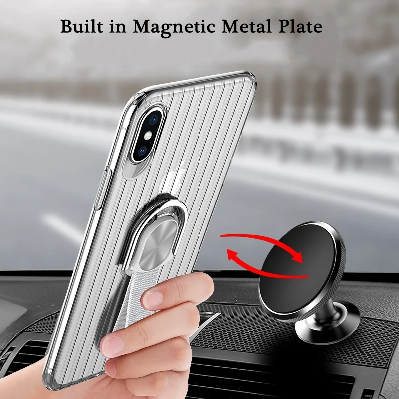

Magnetic Ring Stand Holder Gradient Clear Case for iphone X 10 6 S 6S Plus Thin Soft Coque Phone Case for iphone 8 7 plus Cover