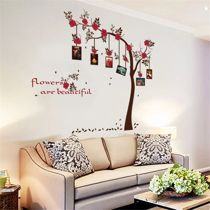 1 set Large  Family Tree Photo Frame Removable Wall Sticker Love Tree Love You Forever Bird Butterfly Decal