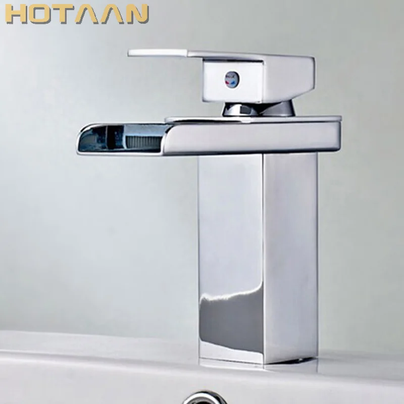Free shipping  Wholesale and Retail Promotion Chrome Brass Waterfall Bathroom Basin Faucet Square Vanity Sink Mixer Tap 1 handle