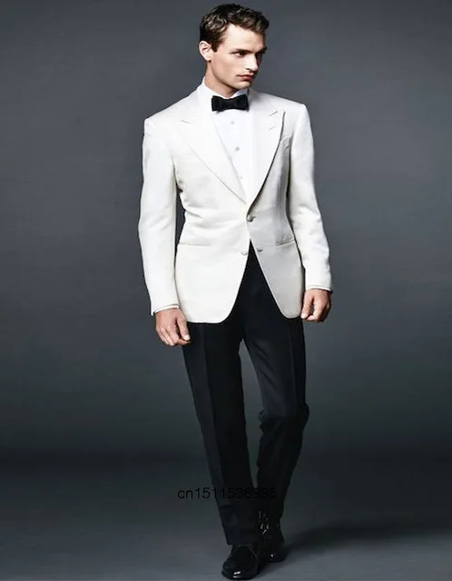 

2018Classic Style Groom Tuxedos Groomsmen Suits Man Clothes (Jacket+pants) Man Suit White Jacket For Wedding Suits Pesked Lapel