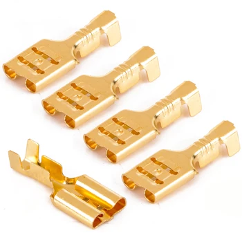 

100 Pieces Gold Brass Female Spade Terminals 6.3mm Car Speaker Electrical Wire Cable Connector