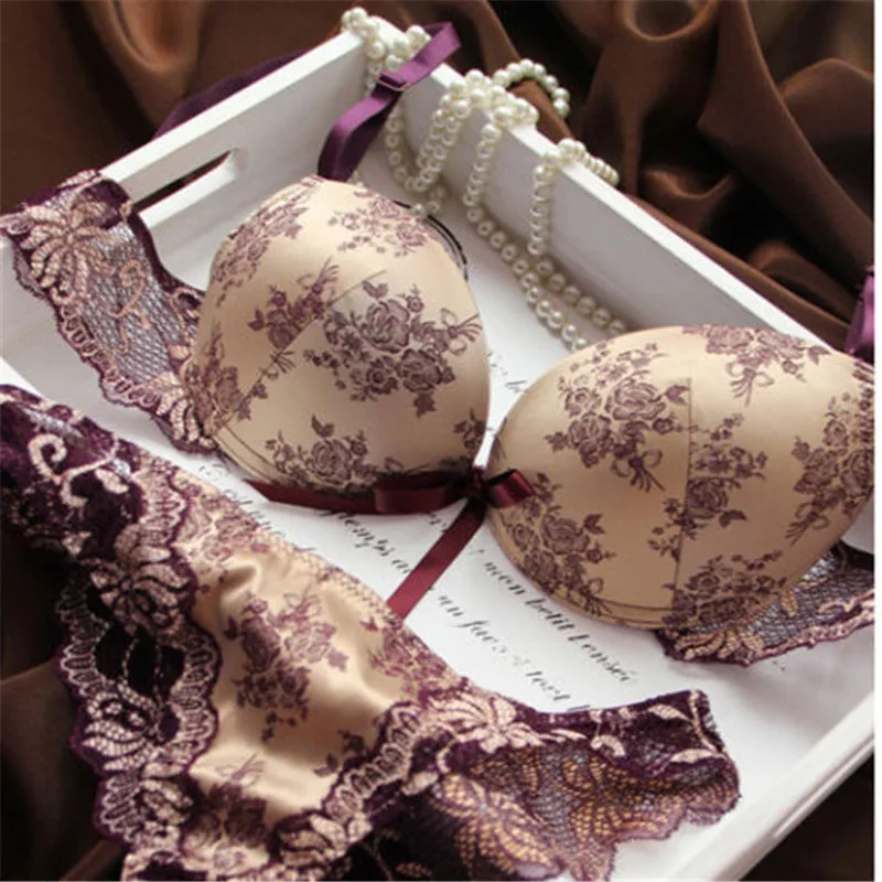 Ladies Floral Lace Padded Push Up Bra Panty Set Knicker Lingerie Cup B UK30B-36B 