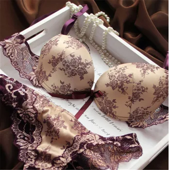 

Romantic Brand New Lace Bra Sets Sexy Women Underwear Set Push Up B C Cup Bra and Panty Set seamless lingerie set