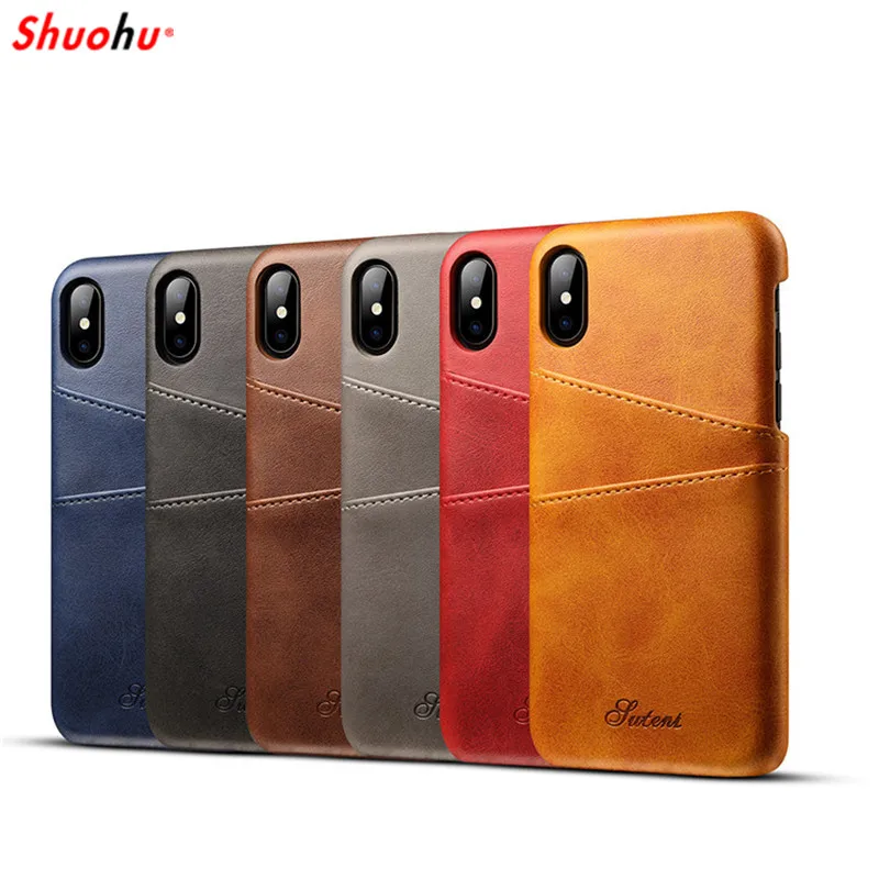SHUOHU Luxury PU Leather Wallet Phone Cases for iPhone 7 6 6S Plus Case Business Card Back Cover X 8 |