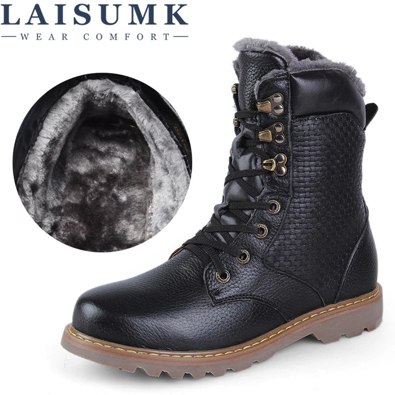 

LAISUMK 2019 Warmest Winter Men's Boots Genuine Leather Handmade Men Snow Boots For Men High Quality Plush Boots Bottes hommes