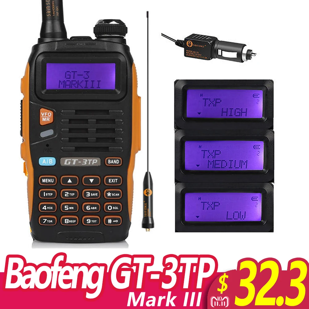 

Baofeng GT-3TP MarkIII TP 1/4/8Watt High Power Dual-Band 136-174/400-520MHz Ham Two-way Radio Walkie Talkie with Car Charger