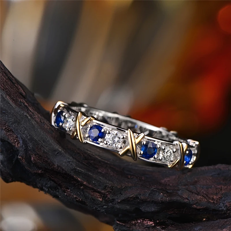 925 пробы, серебряные кольца для женщин, белое, синее, Кристальное кольцо, смешанные металлические цвета, золотое, серебряное, обручальное кольцо