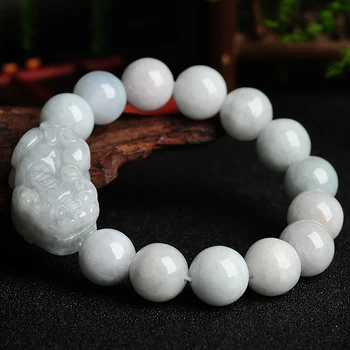 

Burmese a goods Jade Pixiu bracelet natural Emerald bead Hand string jade Pixiu bracelet men and women