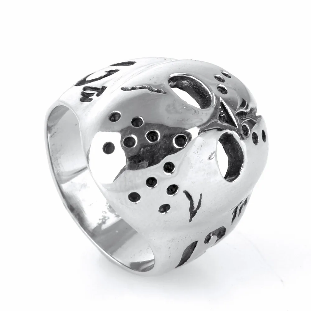 Мужская Серебряная пятница 13-я Хоккейная маска Джейсона 316L байкерское кольцо из нержавеющей стали