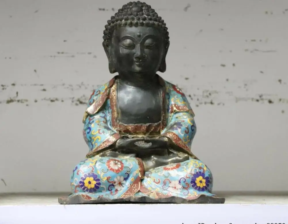 

Tibet Old Cloisonne Enamel Copper Tathagata Sakyamuni Amitabha Buddha Statue
