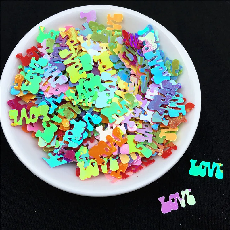 

15g/Pack 360Pcs 6*14mm Colorful Love Letters Shape Loose Sequins Paillettes Sewing Craft, Women Garments Bags DIY Accessories