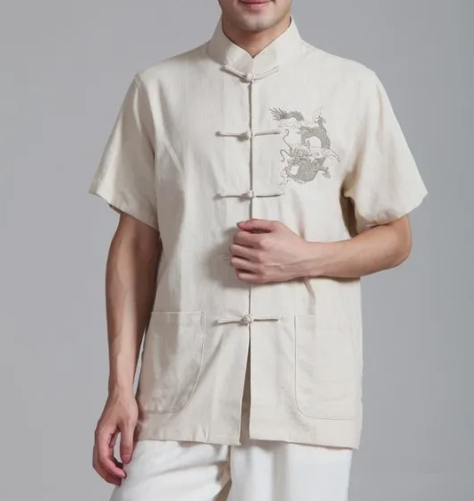 Бежевый китайский Для мужчин белье Вышивка кунг-фу Рубашка с карманом Размеры размеры s m l xl XXL, XXXL 2999- 2 - Цвет: Бежевый