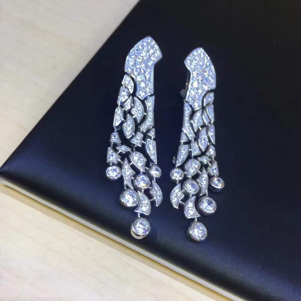 vintage long earring 925 sterling silver with cubci zircon stud earring