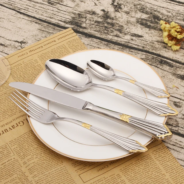 24 Pieces 18/10 Stainless Steel Cutlery Set Gold Tableware Set ... 24 Pieces 18/10 Stainless Steel Cutlery Set Gold Tableware Set ...