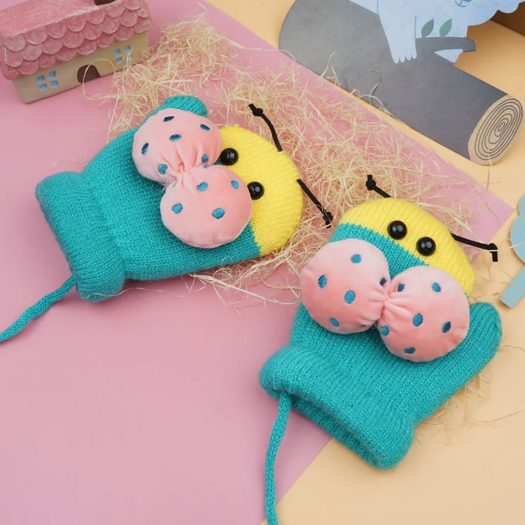 GLV903 1 3years KIDS Winter hang neck cartoon knitting font b gloves b font with fleece