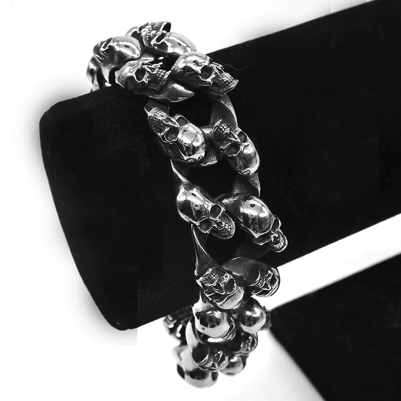AMUMIU, крутой мужской браслет с черепом, ювелирное изделие из нержавеющей стали, цепочка со скелетом, тяжелая шайба, ювелирное изделие, 8,5 дюйма, украшение для Хэллоуина, немертвеца, HZB143