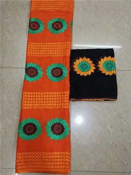 

Excellent orange 5Y African cotton lace fabric with 2y Swiss voile lace fabric for lady dress YCV34 many color