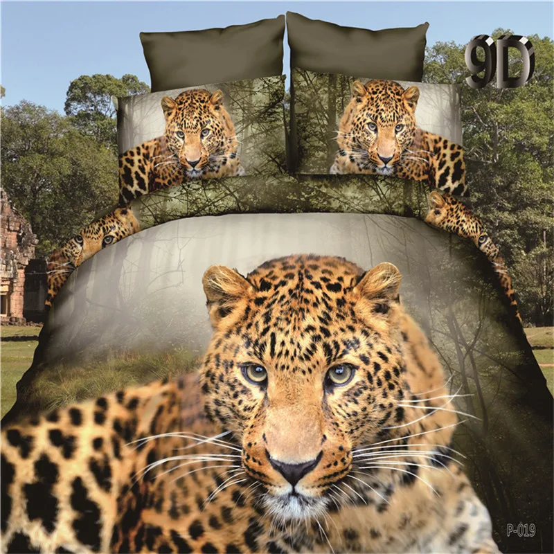 

3D Wild Leopard Bed Linens Set Lovely Animal Bed Cover Sets Flat Sheet Pillowcase Duvet Cover Set Bedclothes Bedding Set King