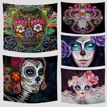 

Mexican Style Sugar Skull Day Of The Dead Gift Printed Tapestry Geometric Pattern Woman Avatar Pattern Wall Decorative Blanket
