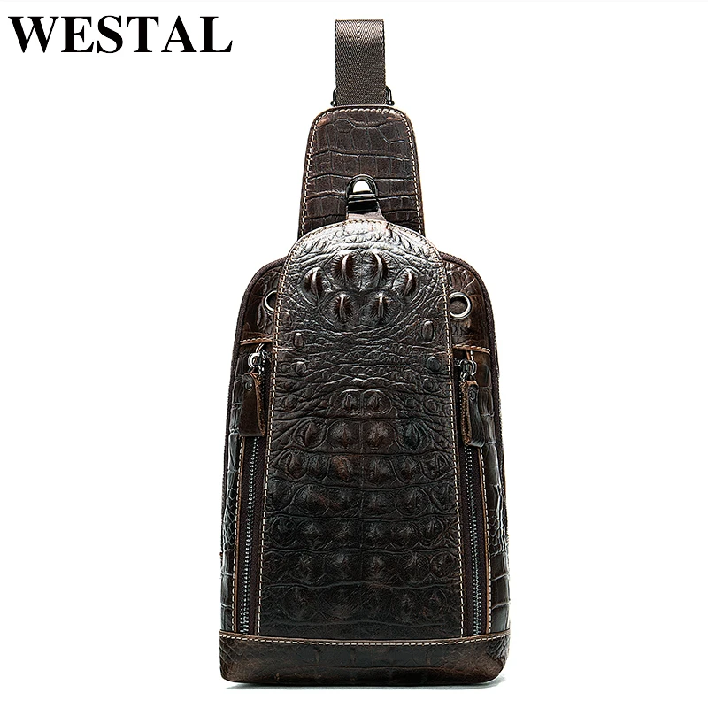 WESTAL Натуральная Кожа Мужчины Сумки Горячие Продажа Crossbody Крокодил Картина Сумка