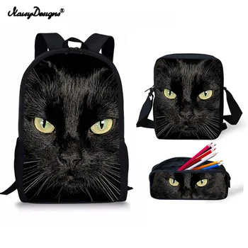 

Noisydesigns Black Cat Print 3Set Kid Schoolbag Travel Large Women Backpack Daily Men Mini Crossbady College Shoulder Bag School