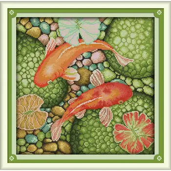 

Joy Sunday The Red Carp Chinese Cross Stitch Kits Ecological Cotton Clear Stamped Printed 11CT DIY Wedding Decoration For Home