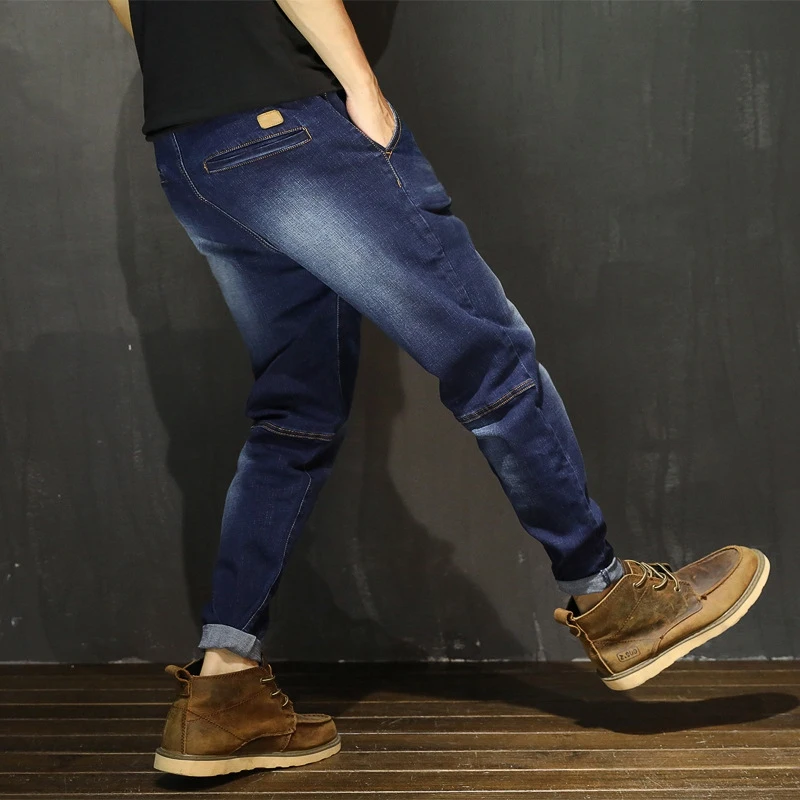 Мужские джинсы большого размера, свободные японские штаны-шаровары большого размера, осень, тренд, мужские тянущиеся длинные штаны плюс