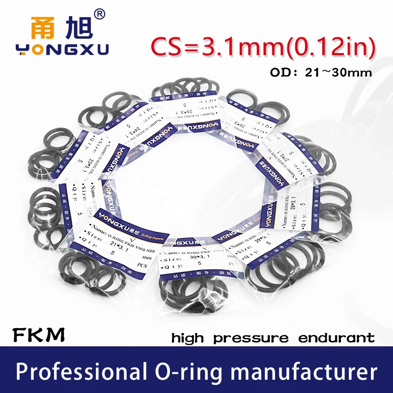 

5PCS/lot Black FKM fluororubber O-rings Seals CS3.1mm OD21/22/23/24/25/26/27/28/29/30*3.1mm ORing Seal Gasket Rings Washer