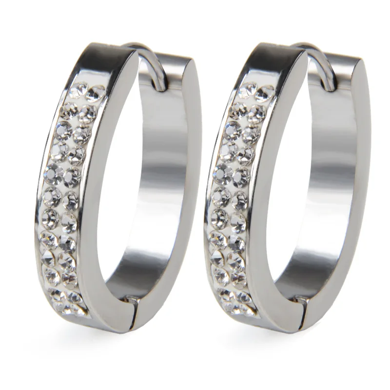 

4Colors High Quality 2Rows Oval Crystal Stud Earrings Punk Rhinestone Gold Color 316L Stainless Steel Earrings For Women Jewelry