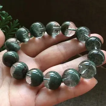 

Certificate Natural Green Phantom Quartz Crystal 15mm Round Beads Women Men Bracelets Bangle Phantom Bracelet AAAAAA