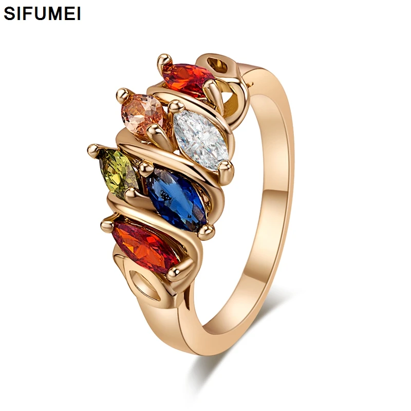 

hot selling European and American fashion styles 4 size color zircon ladies ring gold plating environmental protection