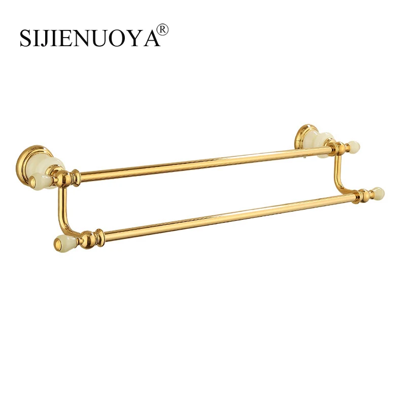 

Eurpopean style golden towel bar jade double Towel frame copper towel holder Bathroom Accessories towel rack
