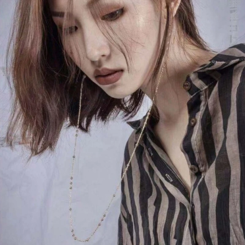

Gold&Silver Long Chain Hiphop Dangle Earrings for Women Pearl Rhinstone Dual Use Personalized aretes Boho Ear Jewelry ET1109