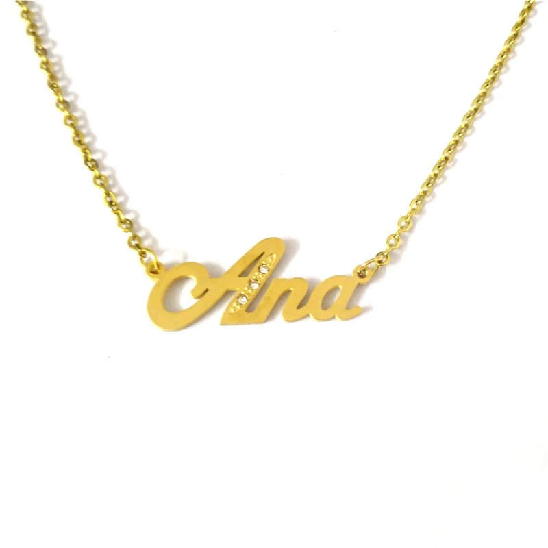 

FairLadyHood New Personalized Ana Pendant Necklace gold Colors Stainless Steel Custom Name Plate Necklace Letters Jewelry