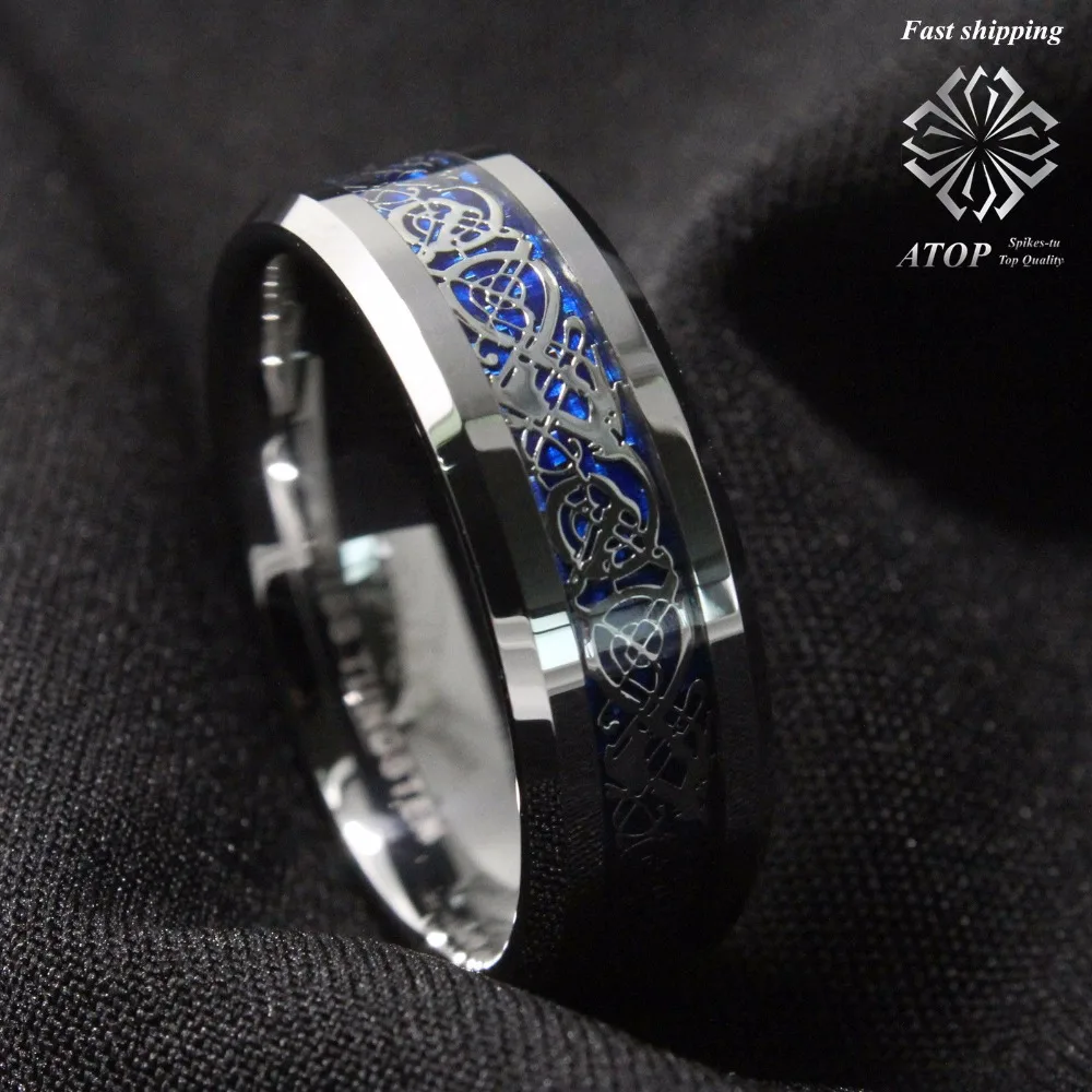 8 мм Серебряное кольцо из карбида вольфрама с драконом мужские ювелирные изделия обручальное кольцо