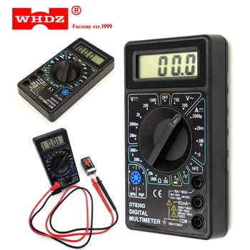 

WHDZ DT830D Mini Digital Multimeter voltmeter Voltage Ampere Ohm Tester Buzzer Overload protection Safety Probe DC AC LCD black