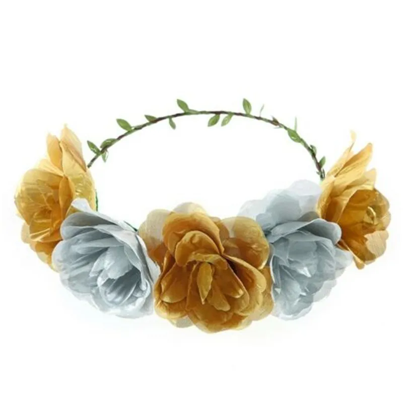 Women Casual Flower Ribbon Wreath Headband Headwear Bridal Headwear Rose Flower Garland Elastic Wreath Headband Wedding Hairband